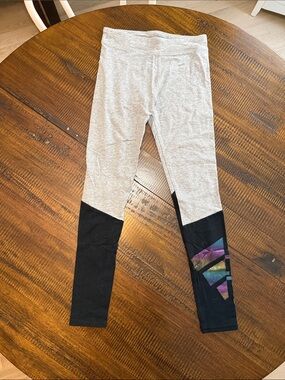 adidas Gray and Black Leggings with Iridescent Logo